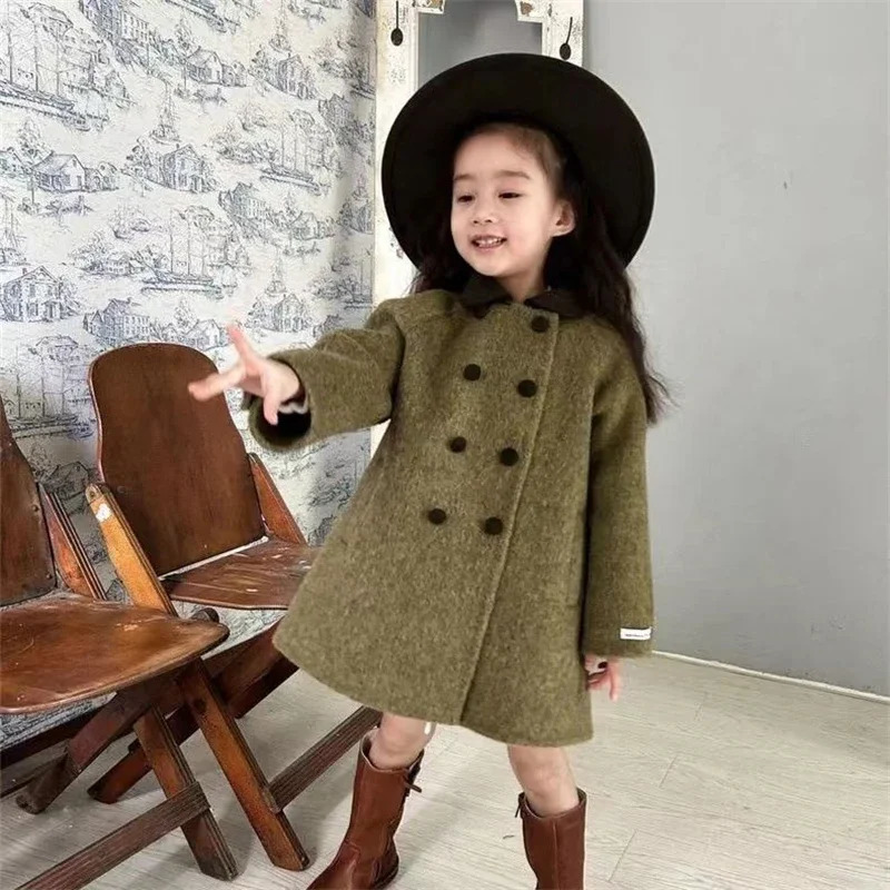 Girls Woolen Coat Jacket Windbreak In Stock Warm Thicken Winter CottonOvercoat Plus Size Childrens Clothing 251015