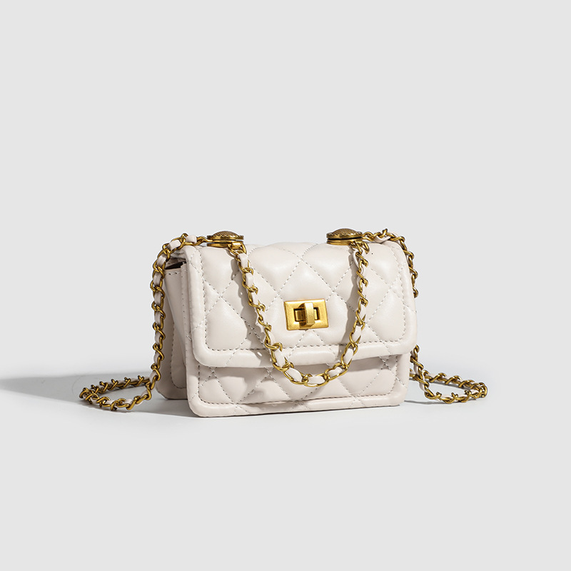Luxury Brand Designer Bag 2025 New Summer Versatile Women's Shoulder Crossbody Bag White Quilted Chain Small Square Bag