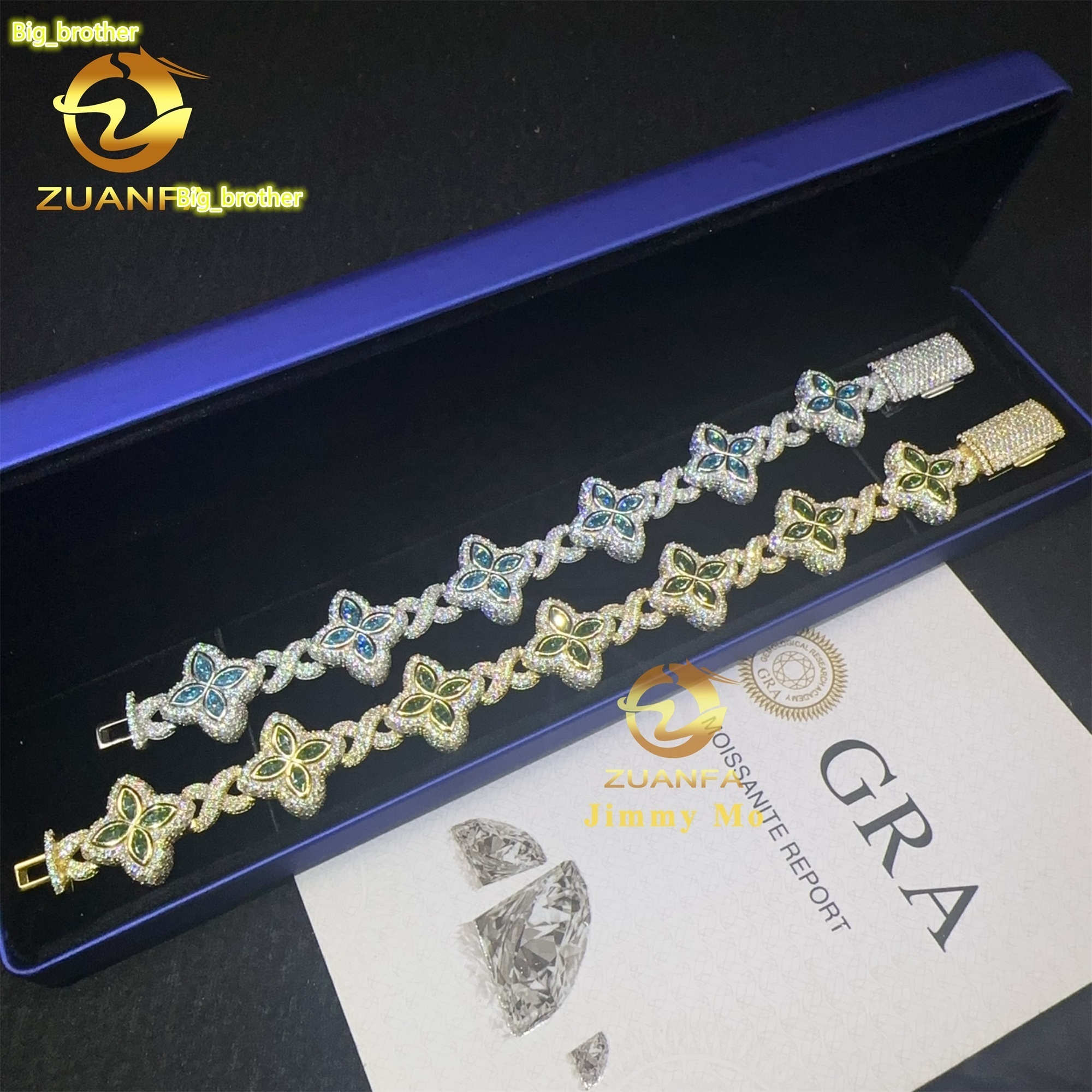 New Arrivals Fashion 925 Silver Marquise Flower Design Hip Hop Jewelry Iced Out Men Women Moissanite Infinity Bracelet Men