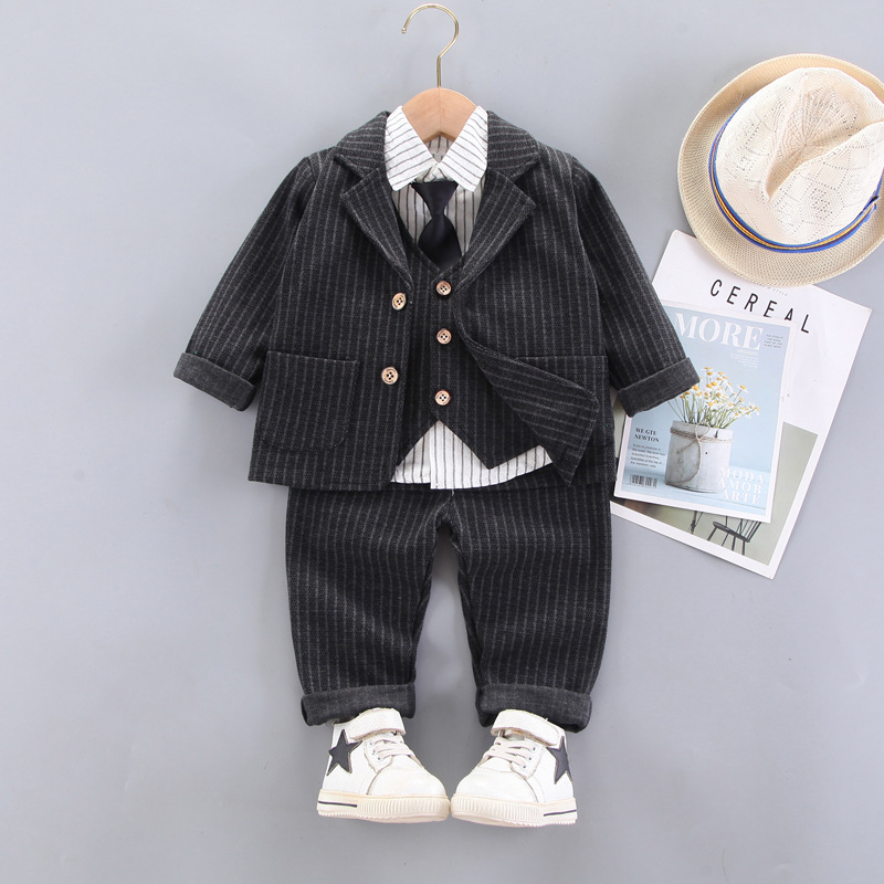 New Spring and Autumn Collection of Children's Clothing for Boys, Babies, Infants, and Children, Casual Checkered Small Suits, Four Piece Set, Fr