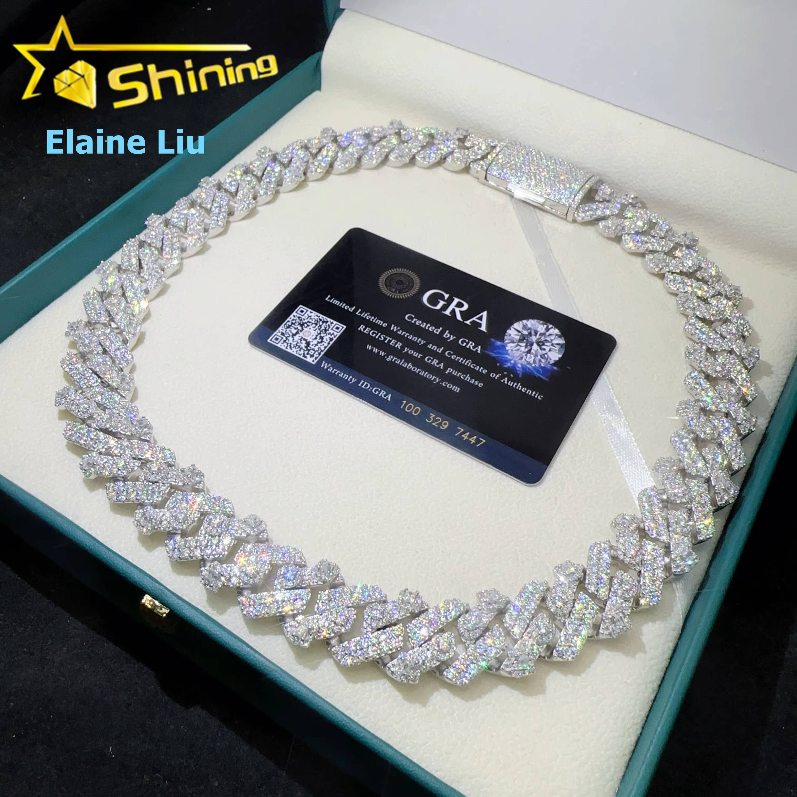 18MM Iced Out Custom VVS Moissanite Diamond 925 Sterling Silver Moissanite Hip Hop Jewelry Miami Cuban Link Chain Necklace