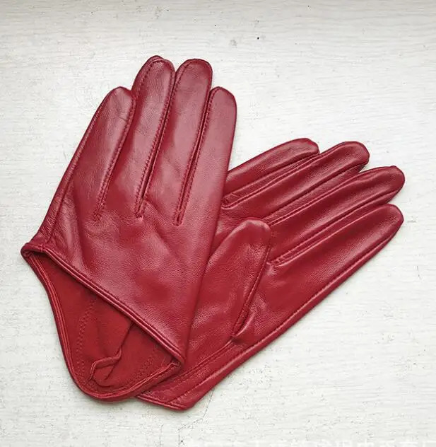 Womens natural sheepskin leather solid white color half palm gloves female genuine leather fashion short driving glove R1169 251015