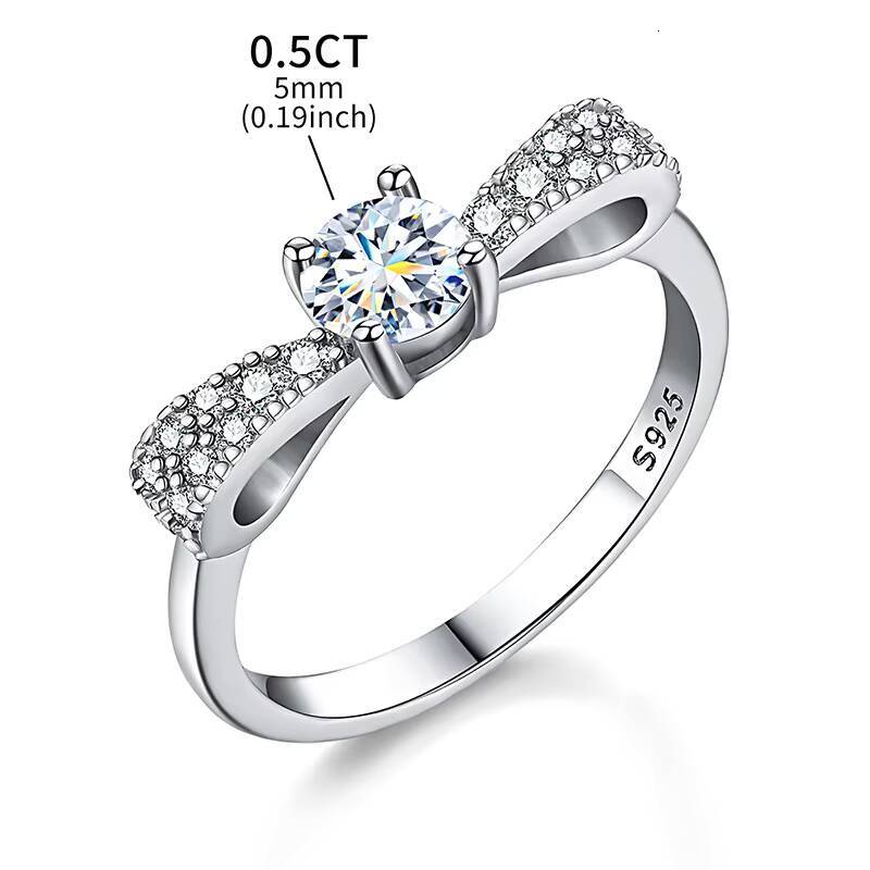 Fashion Jewelry Gra VVS 05Ct Lovely Bowknot Diamond Moisssanite 925 Sterling Silver Rings for Women Lady Wedding Engagement