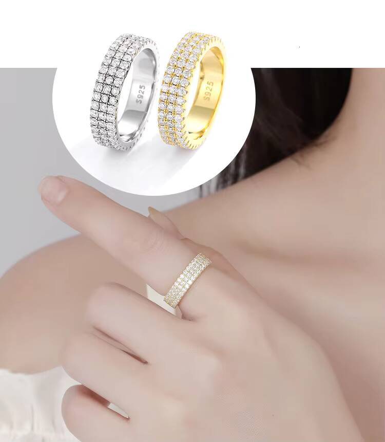 Luxury 2or3 Rows Moissanite Ring Pass Diamond Tester 925 Sterling Silver Fine Jewelry Moissanite Eternity Bands Ring for Women