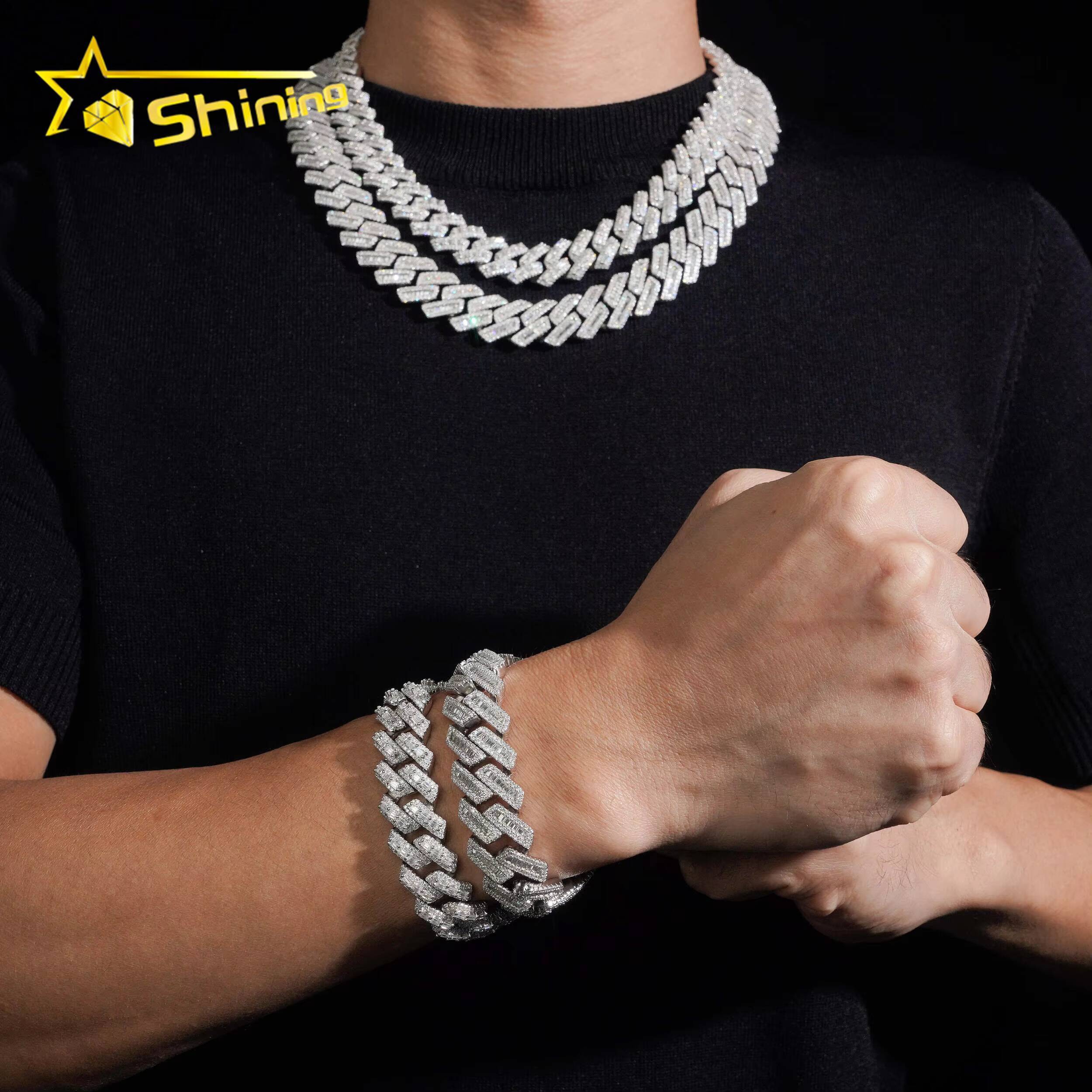 925 Silver Luxury 16mm 18mm Baguette Moissanite Diamond Cuban Link Chain Fine Jewelry Custom Iced Out Men Cuban Link