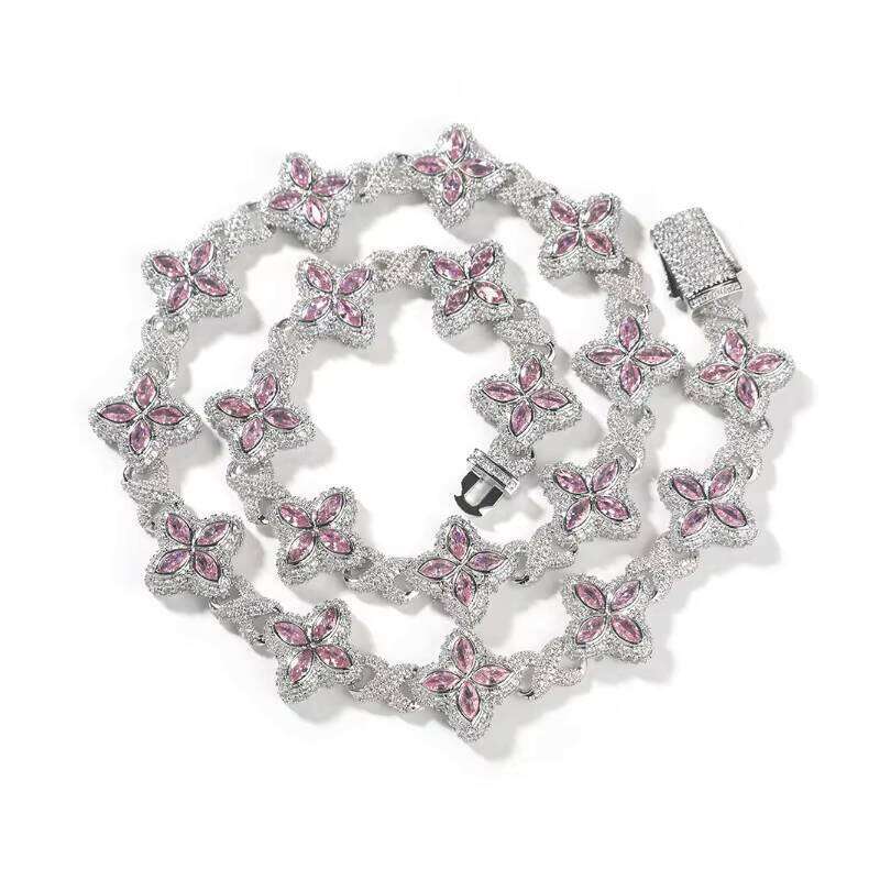 Trendy High-Quality Pink 5A Zircon Hip-Hop Rap Infinity Four-Leaf Clover Fashion Bracelet Chain Jewelry Z260313