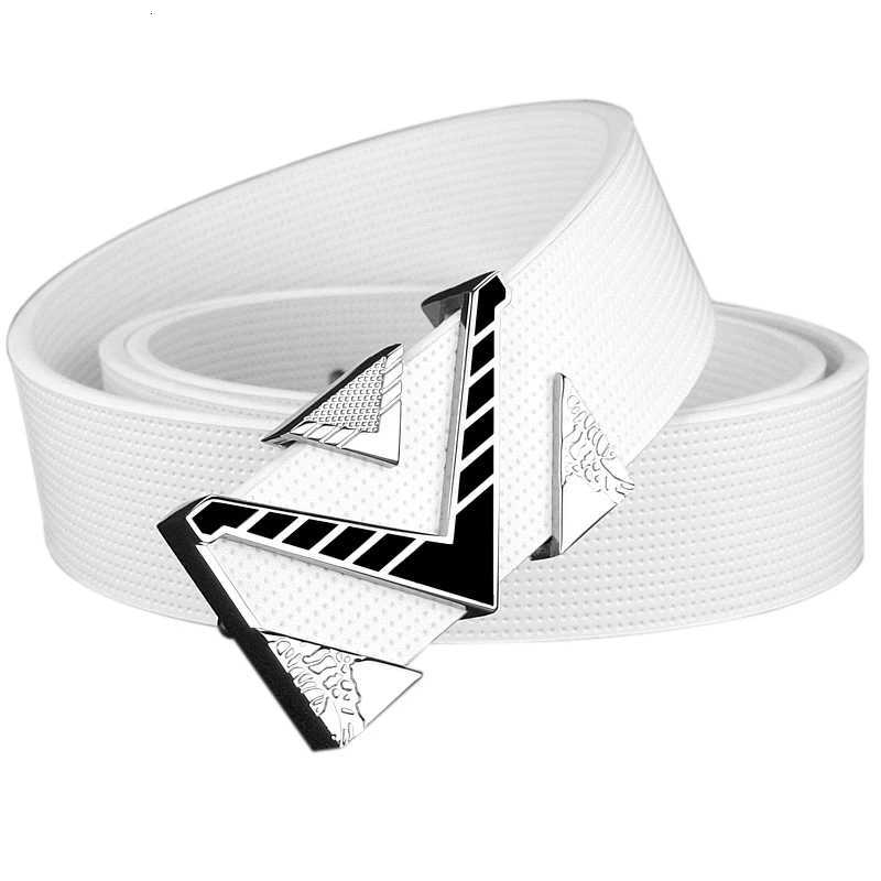 V letter buckle golden buckle belt men fashion Personality buckle luxury strap genuine leather white High Quality ceinture homme W251018