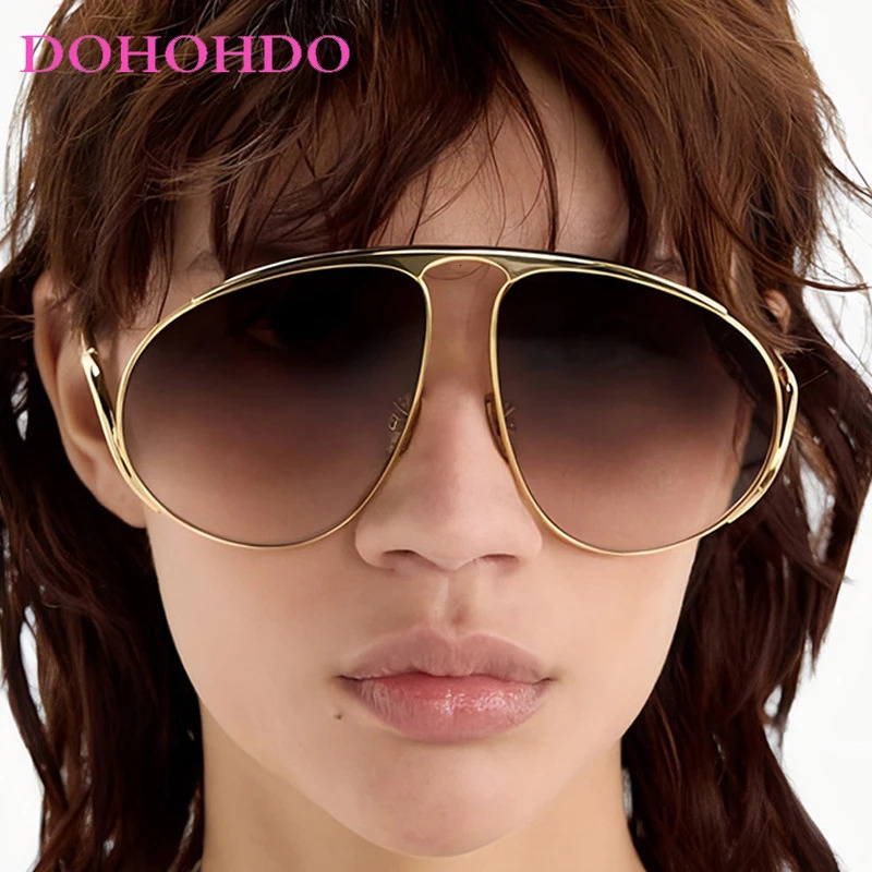 Retro Oversized Oval Pilot Punk Metal Women Sunglasses Big Frame Sunglass Men Outdoor Driving Shades Ladies UV400 251016