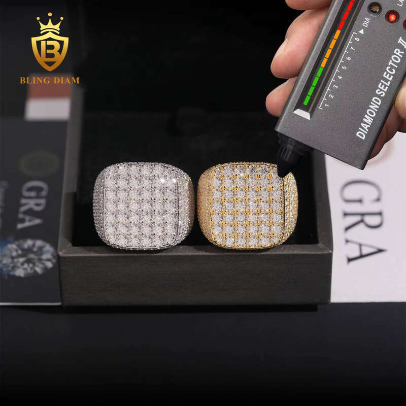 New Arrival Ready to Ship Pure Silver Hip Hop Iced Out Silicon Stone Pass Tester Men Ring