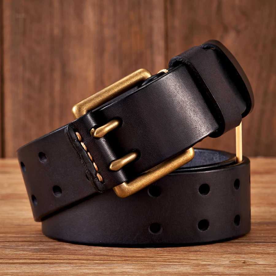 38cm Wide Vintage Mens Belt Cowhide Genuine Leather Belt Copper Double Needle Buckle Handmade Jeans Belt Fashion Male Strap W251018