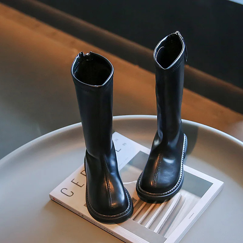 Girls High Boots Autumn and Spring Japanese Style Princess Catwalk Leather Shoes Childrens Fashion Simple Nonslip PU 251017