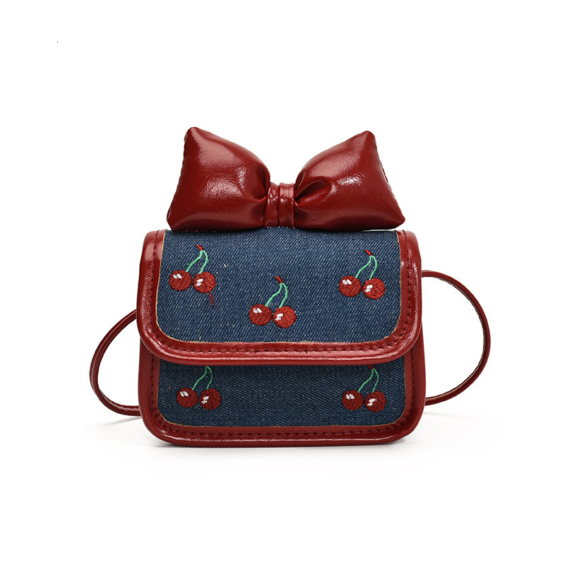 Luxury Brand Designer Bag New Cute Girly Style Bow Mini Square Bag Fashionable Denim Children's Cherry Exquisite Crossbody Bag