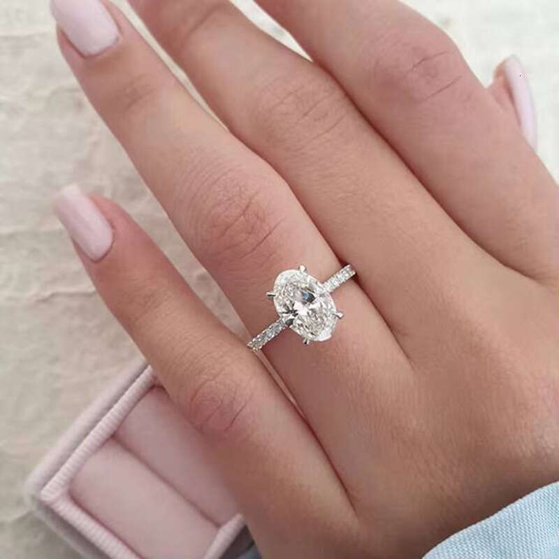 Women Jewelry VVS moissanite ring Eternity Promise Oval Engagement Wedding Sterling Silver Ring