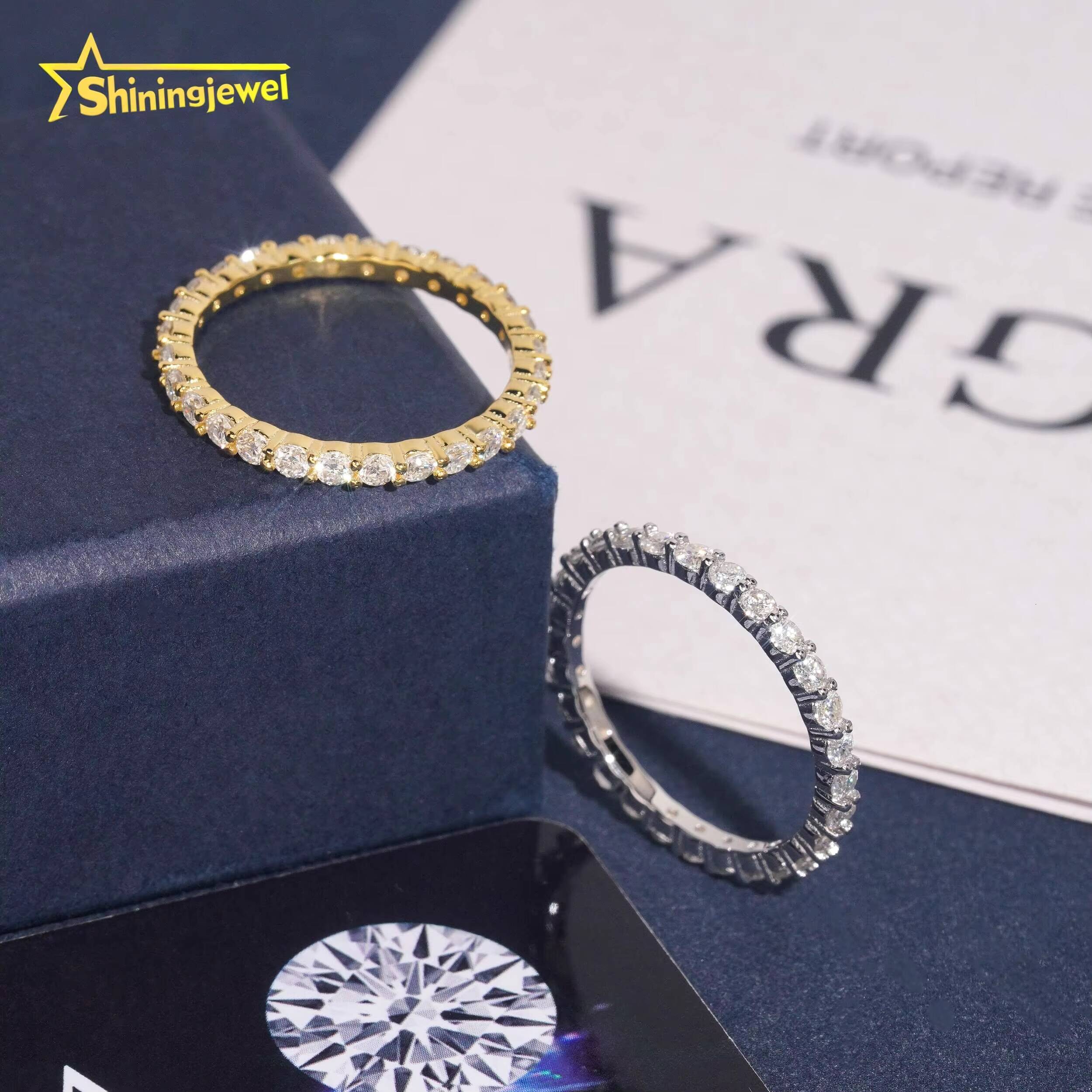 Hip Hop Jewelry 2mm Moissanite Diamond 925 Silver Eternity Ring Iced Out Rings Pass Diamond Tester Moissanite Ring Hip Hop