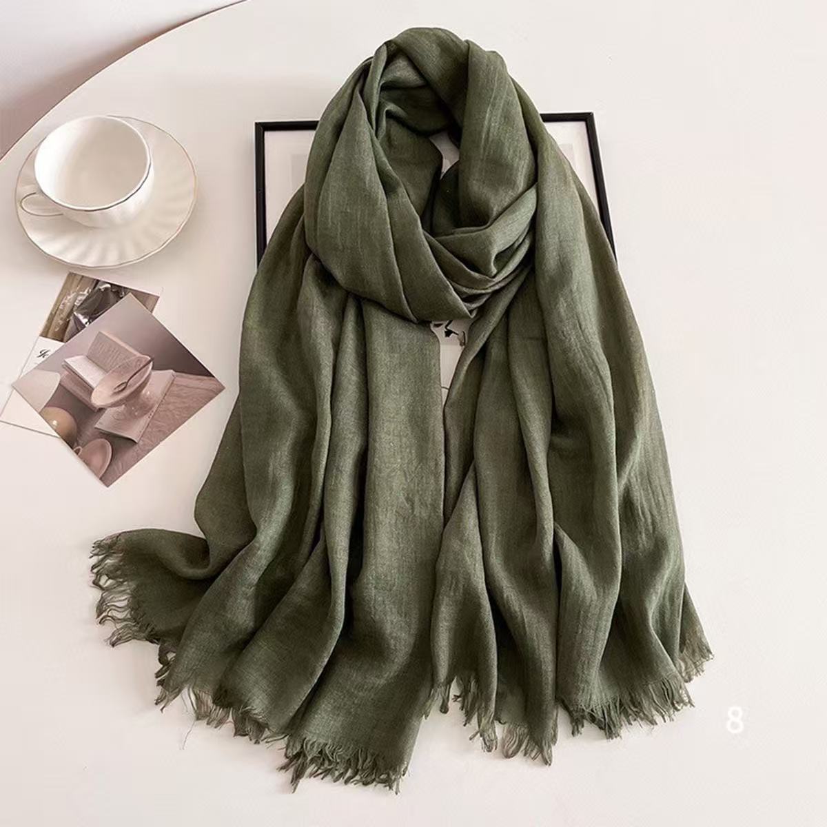 Y2084 cotton and linen Korean style solid color scarf women's summer shawl