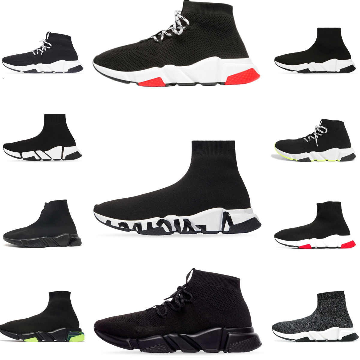 Designer Speed Sock V2 V4 Runner Shoes Trainers Men Women High Low 2.0 3.0 4.0 Graffiti White Black Casual Shoes Red Clear Sole Lace-up Mesh Canvas Socks Platform Sneakers