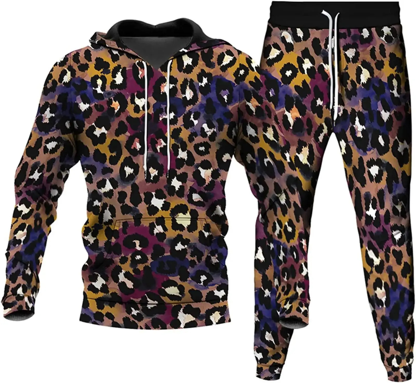 Mens 3D Leopard Print Hoodies 2Piece Hooded Sweatshirt Sweatpants Set AutumnWinter Loose Casual Outdoor Tracksuit Outfits 251016