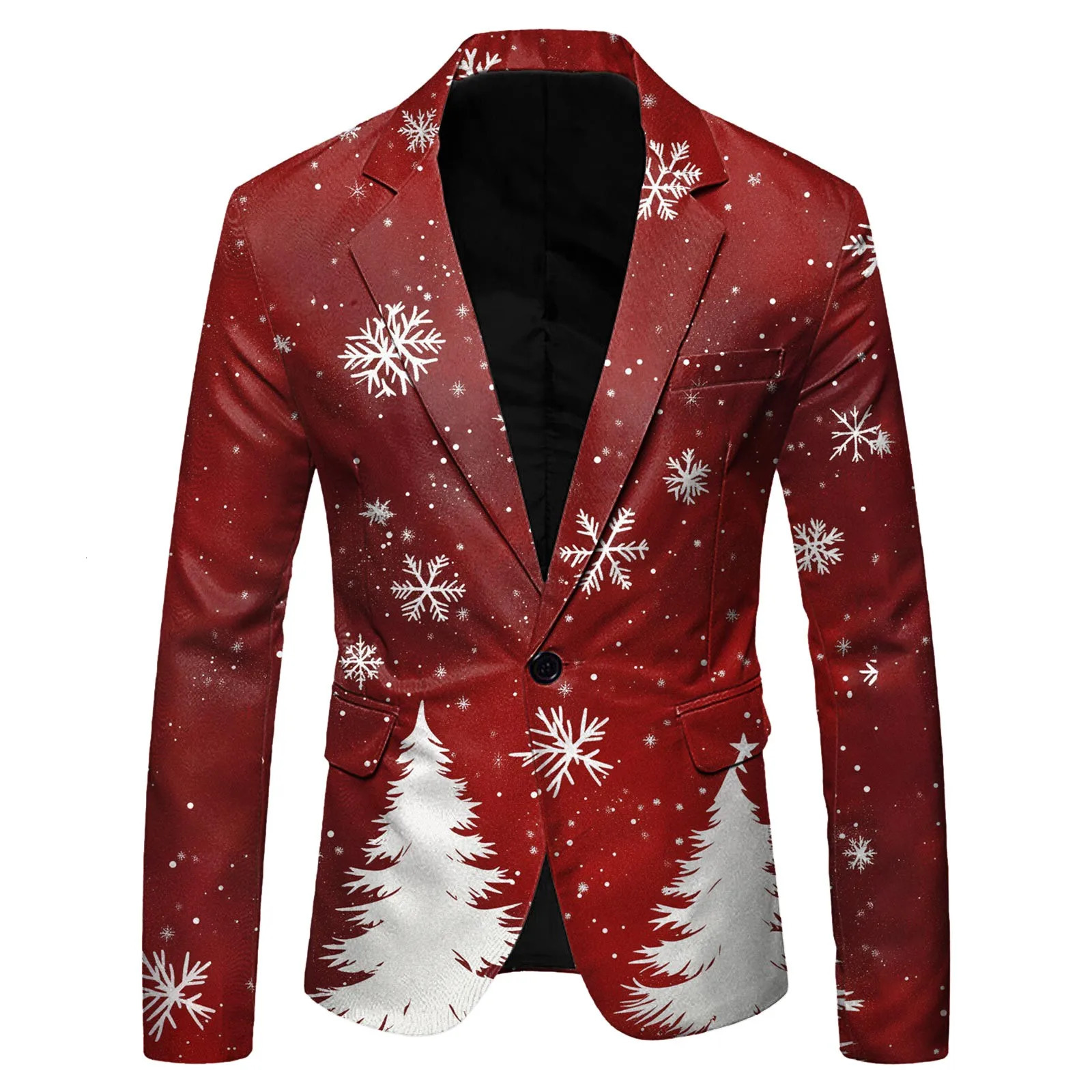 Christmas Snowflake Santa Claus Printed Blazer Men Lapel Single Button Down Suit Shiny Casual Jacket Festival Stage Party Coat 251016