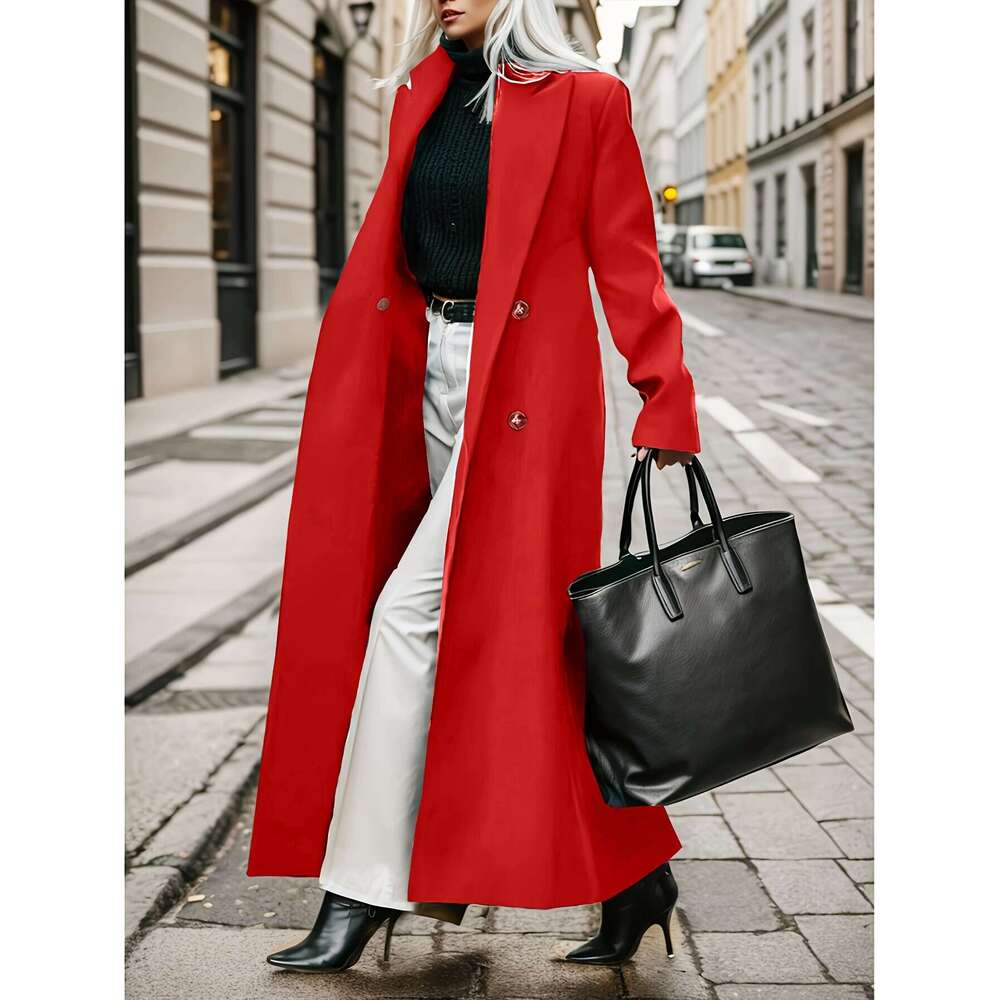 Women's Elegant Green Coat Long Formal & Professional Hine Washable Winter Trench With Structured H-Silhouette For Office, Parties, Everyday - So