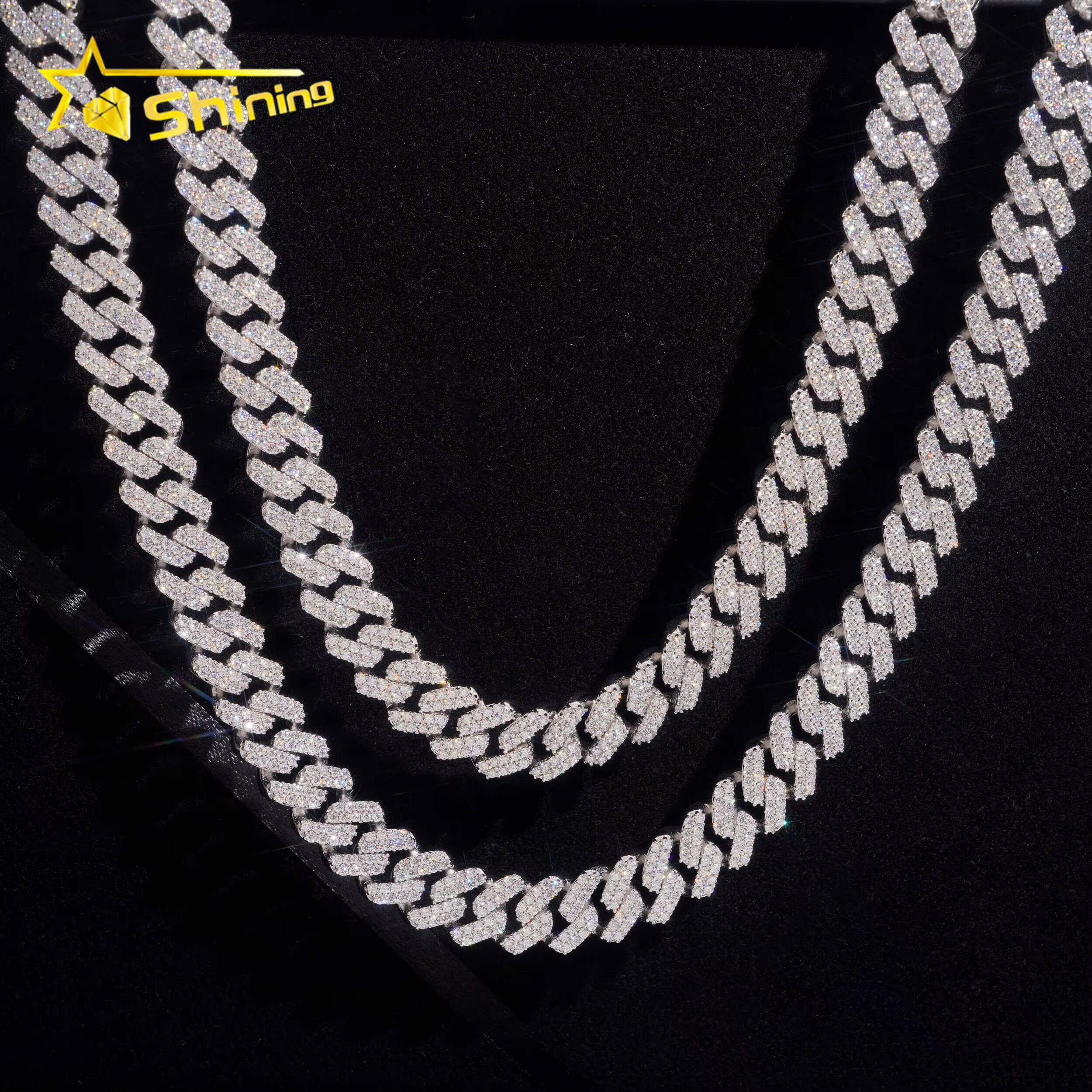 Fast Shipping Necklace 1213mm VVS Iced Out Moissanite Pass Diamond Test 925 Silver Gold Hip Hop Cuban Link Chain Fine Jewelry