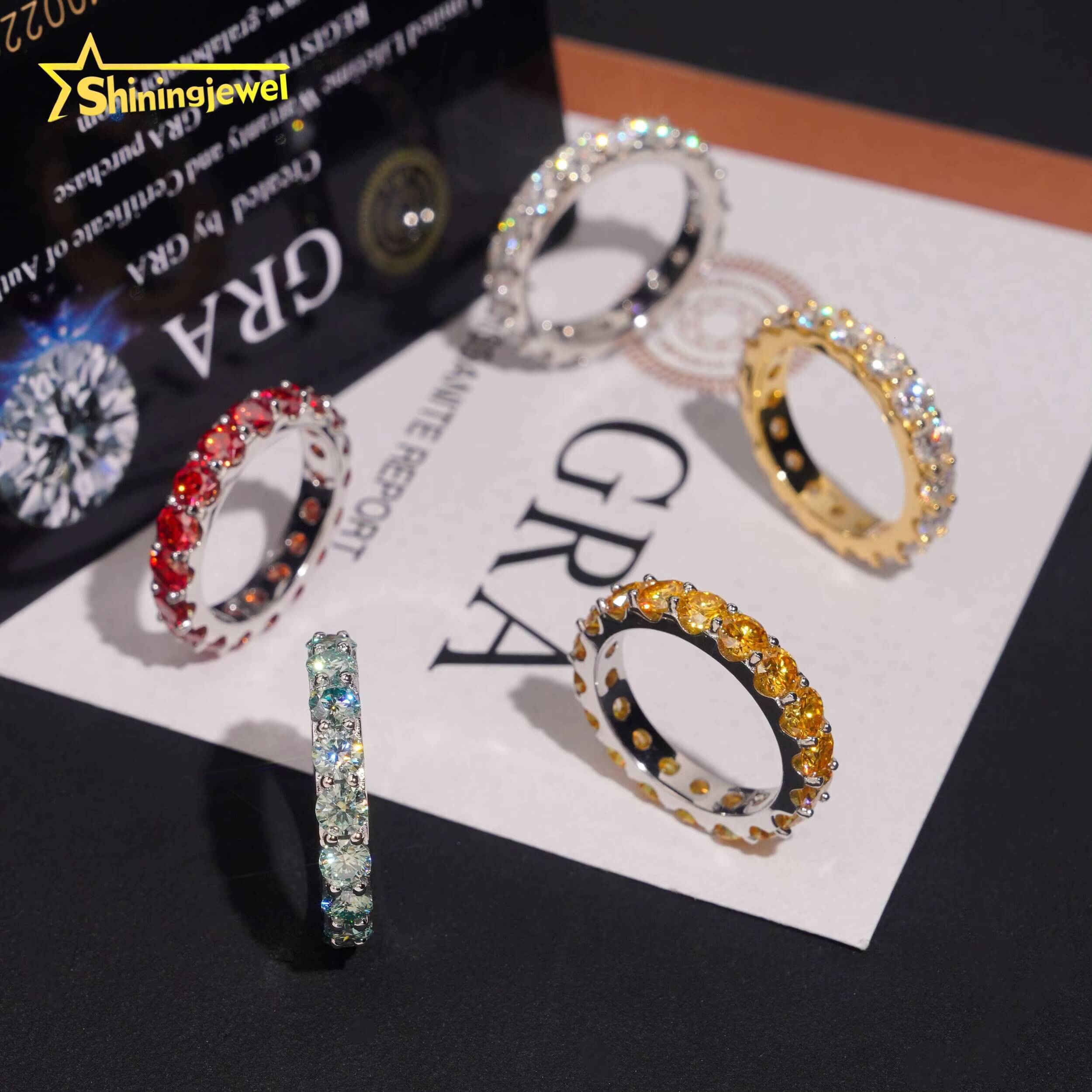 Hip Hop Jewelry 925 Silver 4mm Color Moissanite Ring Bands Iced Out High Quality Moissanite Eternity Ring Men Women