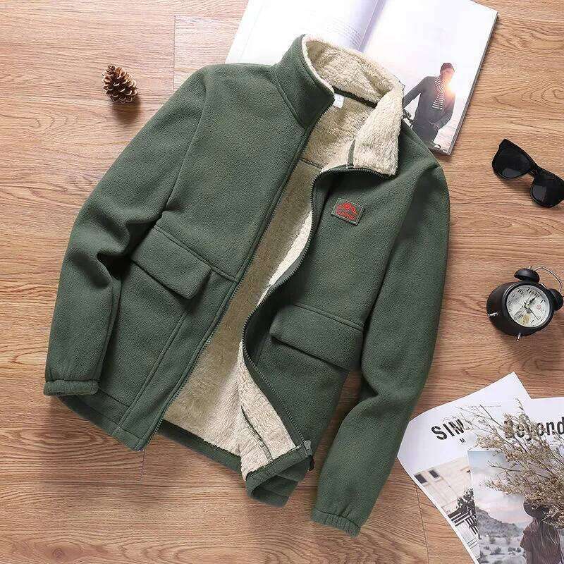 Thick Warm Lamb Fleece Jacket Men's Autumn Winter Casual Loose Sports Cardigan Large Size Solid Color Jackets Zipper Overcoat