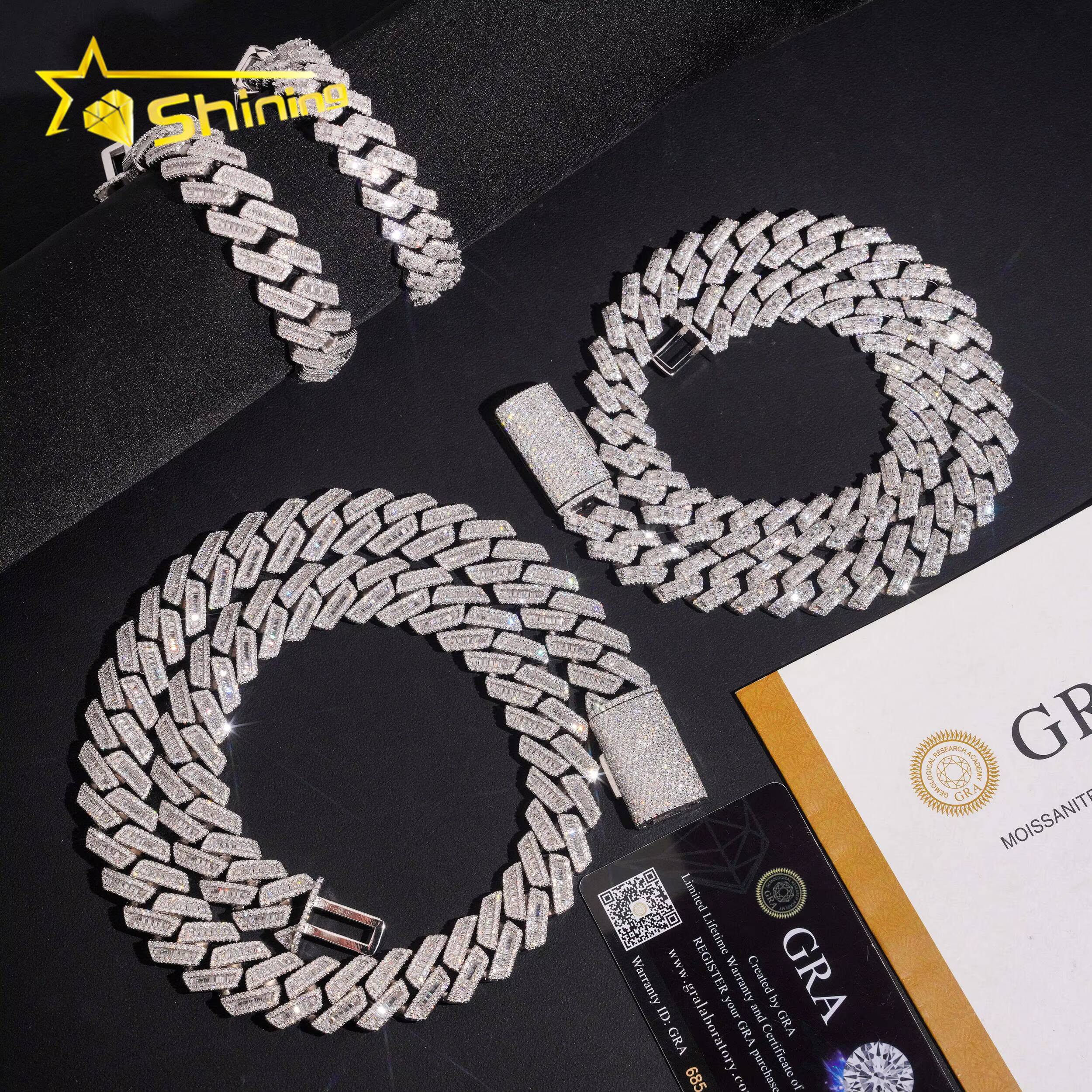 925 Silver Luxury 16mm 18mm Baguette Moissanite Diamond Cuban Link Chain Fine Jewelry Custom Iced Out Men Cuban Link