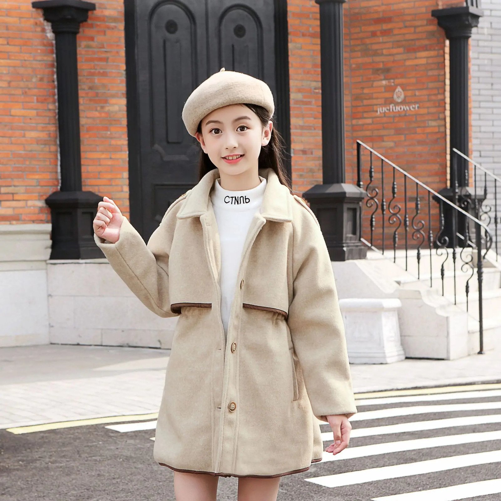 Winter Beige Thick Long Jackets Little Kids Girls Coat Breasted Woolen Overcoat Cotton Trench Jackets Teenage Girl Coat 216Y 251015