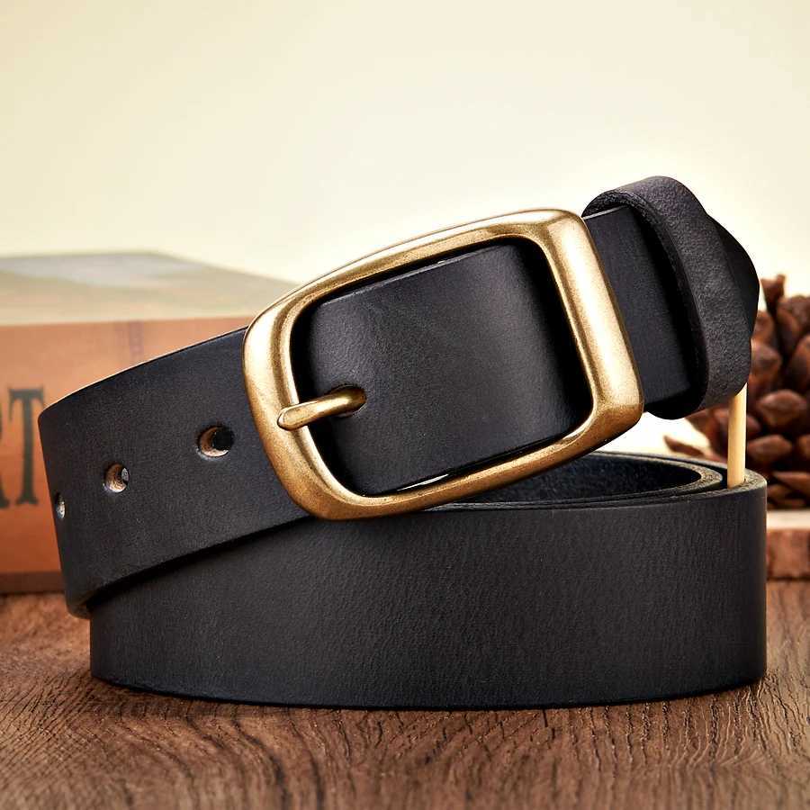 33CM High Quality Natural Cowskin Genuine Leather Belt Men Casual Copper Buckle Business Male Strap For Jeans Cowboy Cintos W251018
