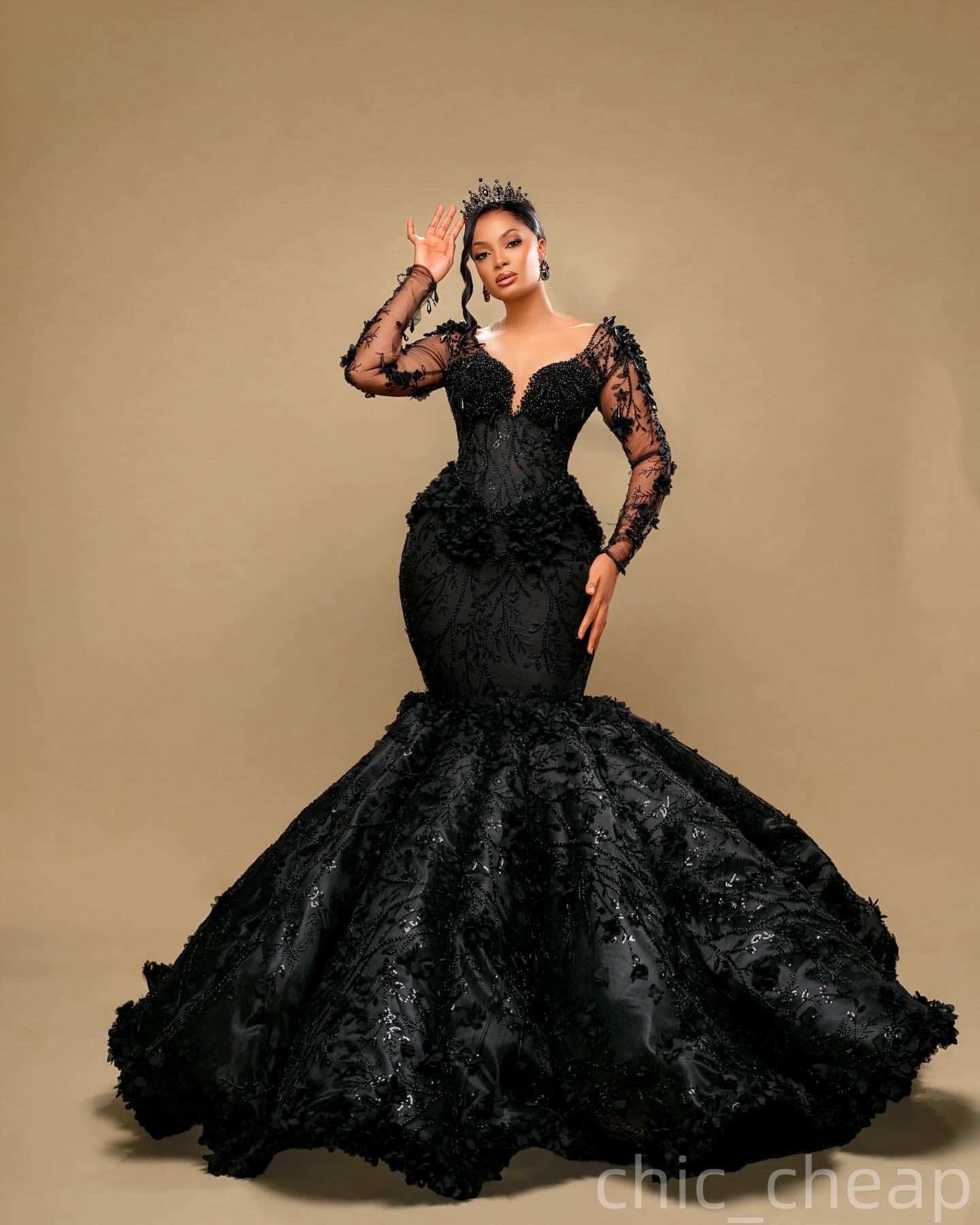 Black Mermaid Prom Dresses 2025 Rhinestones Beaded Floral Lace Evening Formal Party Second Birthday Engagement Gowns Plus Size Dress For Special Occas
