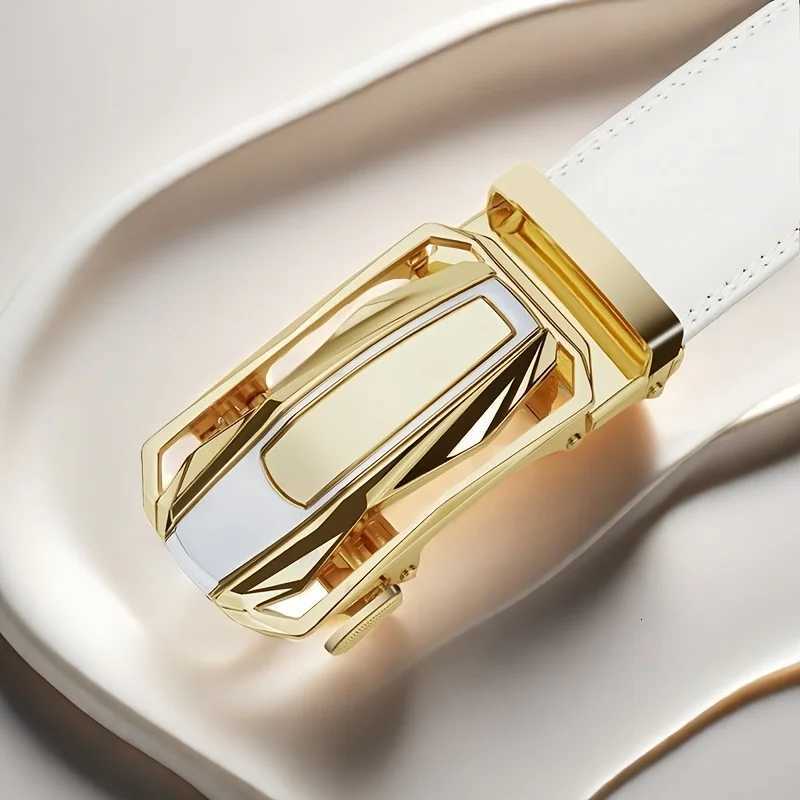 Mens White Belt Automatic Buckle Belt Fashion Business Trend Belt Casual Belt Wedding Belt Gift for Husband and Father W251018