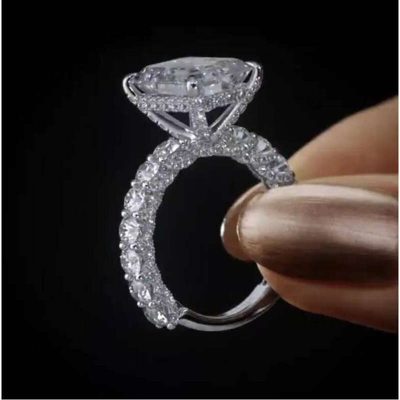 Rulalei Brand Designer Jewelry Wedding Rings Gorgeous Sterling Sier Fill Emerald Cut White Topaz CZ Dia Zircon Party Women Eternity Band Ring Gift