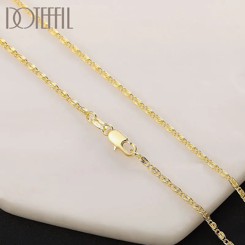 DOTEFFIL 925 Sterling Silver 161824 Inch Gold 2MM Chain Necklace For Women Man Fashion Wedding Gift Jewelry 251010