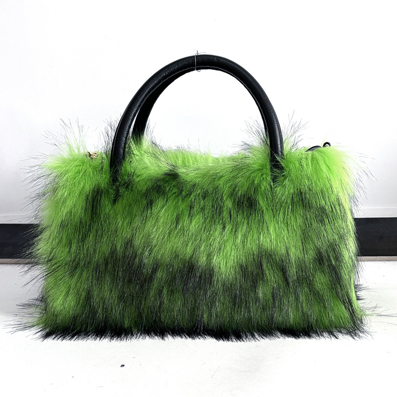 Autumn Winter Plush Handbag Womens Fashion High End Shoulder Bag Imitation Fur Fury Slant Cross Bag