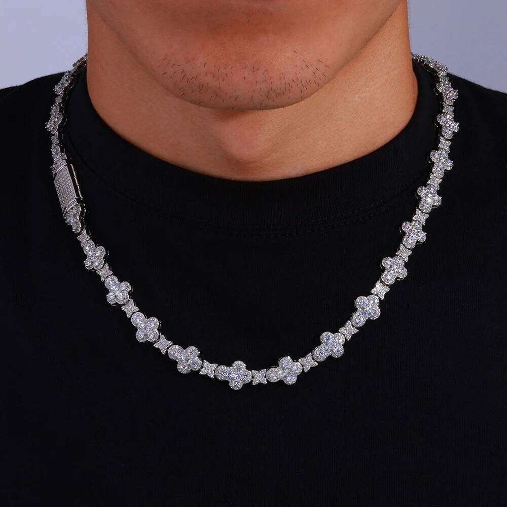 NY HipHop Jewelry New Style Bling Iced Out Cross Choker Necklace Women Full Pave Gold Plated Flower Star Link Chain