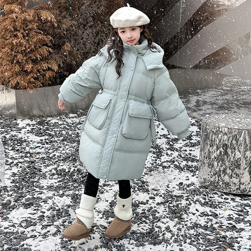 Kids Girls Solid Cotton Coat Loose Full Sleeve Hooded Thermal Padded Jacket 513Y Children Autumn Winter Warm Long Quilted Coats 251017