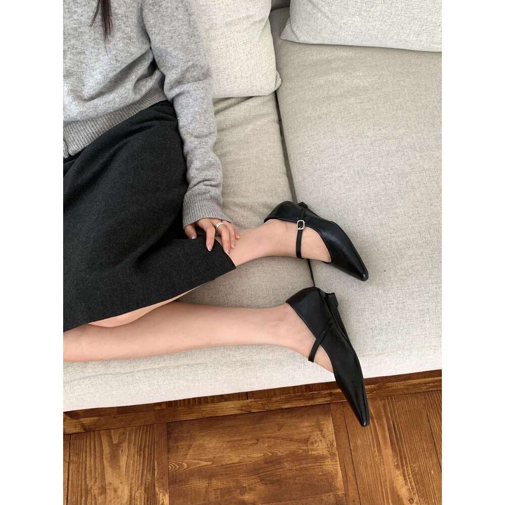 Wanwanfeng Suede Square Toe Single 2025 Designer Shoe Autumn New Style One-Strap Shallow Mouth Small Wedge Mid-Heel Mary Jane Shoes for Women
