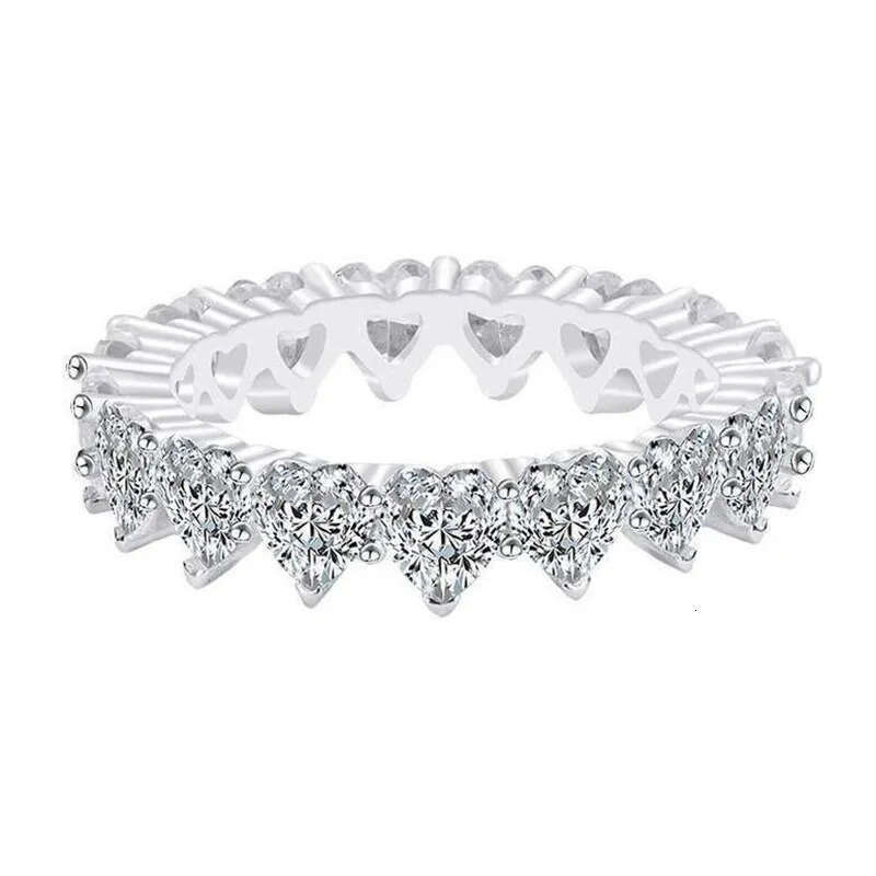 Rulalei Drop Shipping Simple Fashion Jewelry Sterling Sier Pear Cut Stack White Topaz CZ Dia Promise Women Wedding Bridal Ring Set