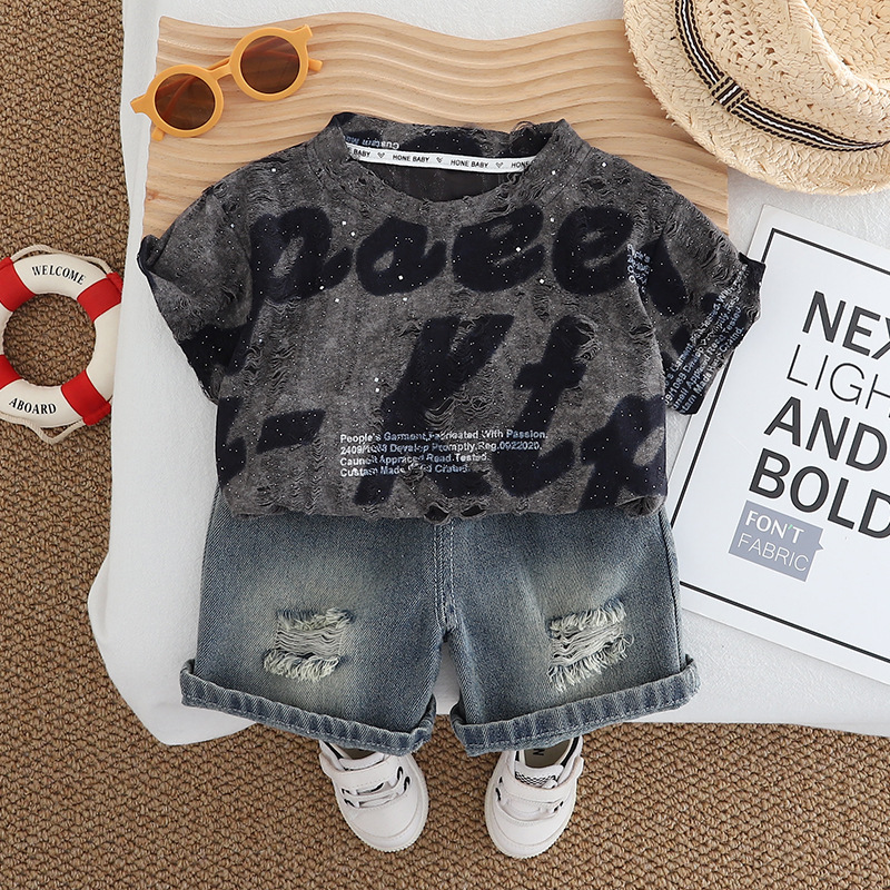 Boys' Summer Set Handsome 2025 New Korean Edition Children's Stylish English Short Sleeve Baby Thin Two Piece Set Trendy