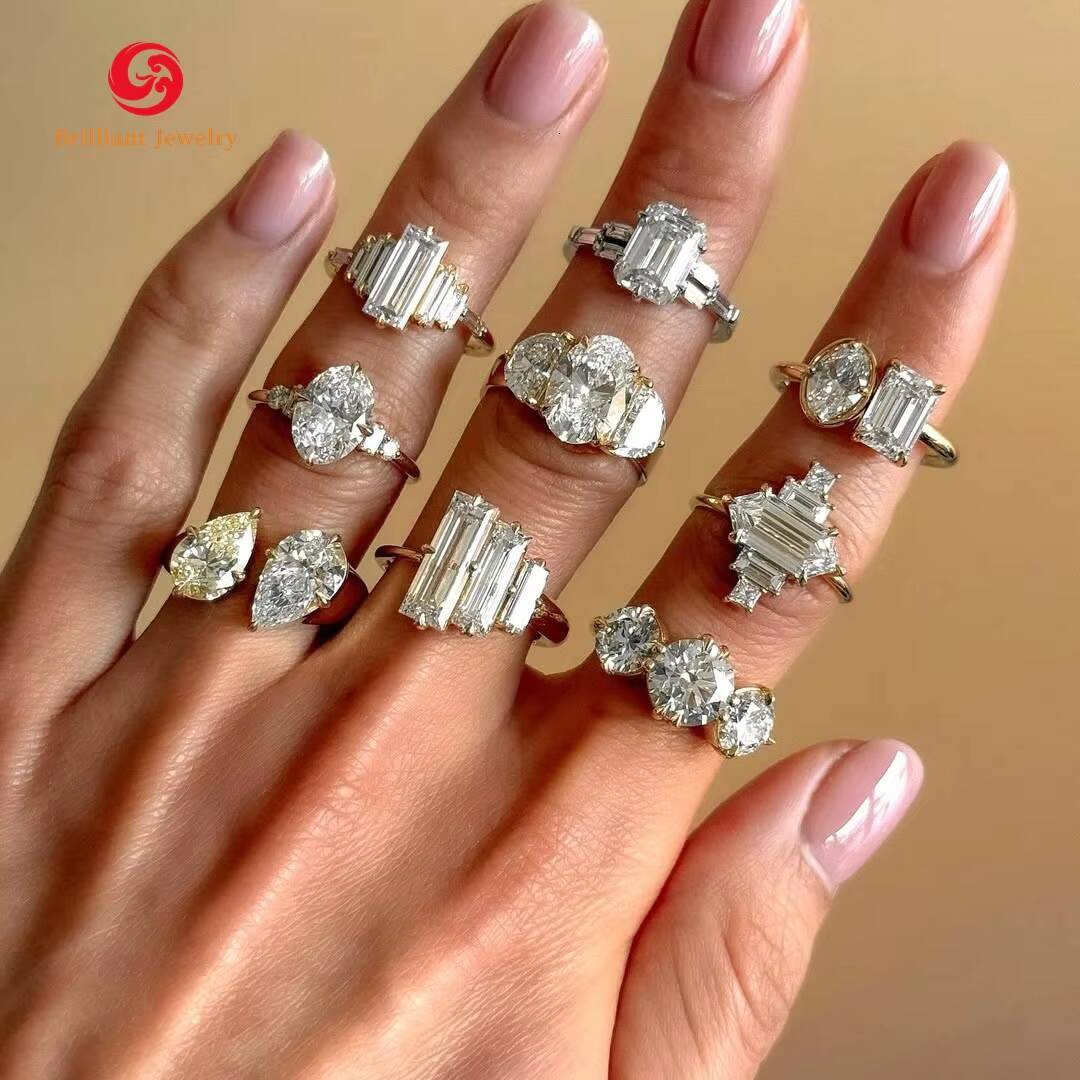 Factory Fine Engagement Rings ODM OEM 18K Gold Plated 925 Silver Moissanite Ring Men Women Wedding