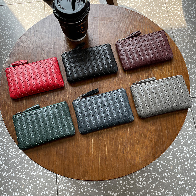 Luxury Brand Designer Bag New Genuine Leather Coin Purse Short Women's Sheepskin Hand-Woven Zipper Large Capacity Card Holder