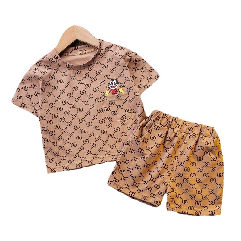 Free Shipping 2025 Kids Cartoon Print Short Sleeve 2-Piece Set, Boys Girls Summer Casual Outfit, Cute T-Shirt and Shorts for Toddlers