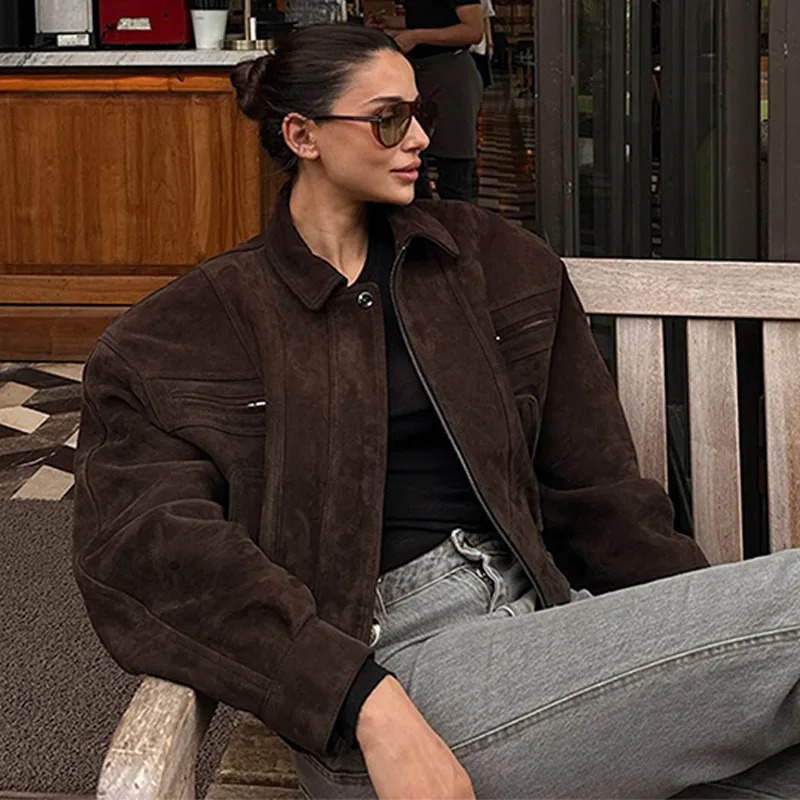 Retro Fashion Jacket Casual Trendy Cool Solid Color Autumn Winter Collar Zipper Short Coat Women Street Versatile Classic Style 251010