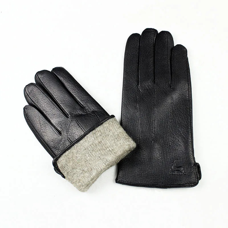 Goatskin Deerskin Gloves Mens Leather Thin Fleece Lining Winter Warmth and Thickening Outdoor Motorcycle Riding and Driving 251015