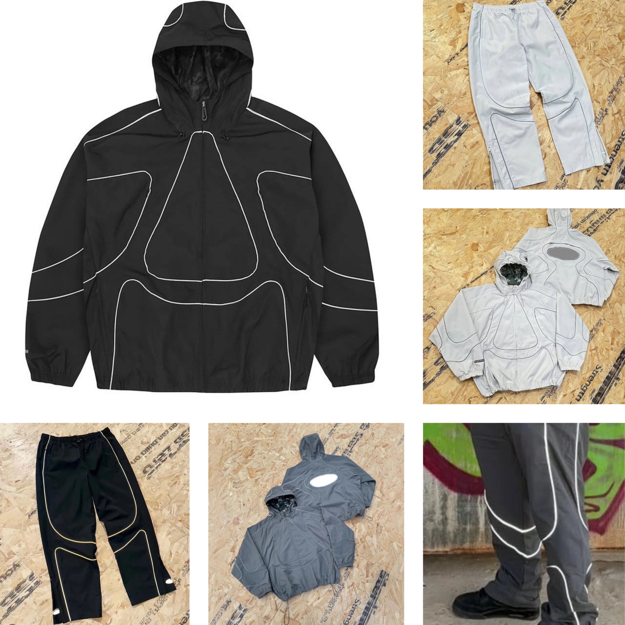 Men's Tracksuits Sports Tech Fleece Reflective Windbreaker Vintage Track Jacket Drawstring Woven Joggers Waterproof Set for Men Streewear