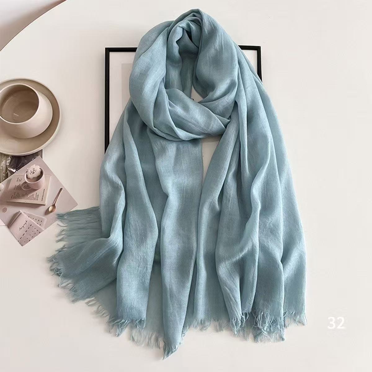 Y2084 cotton and linen Korean style solid color scarf women's summer shawl