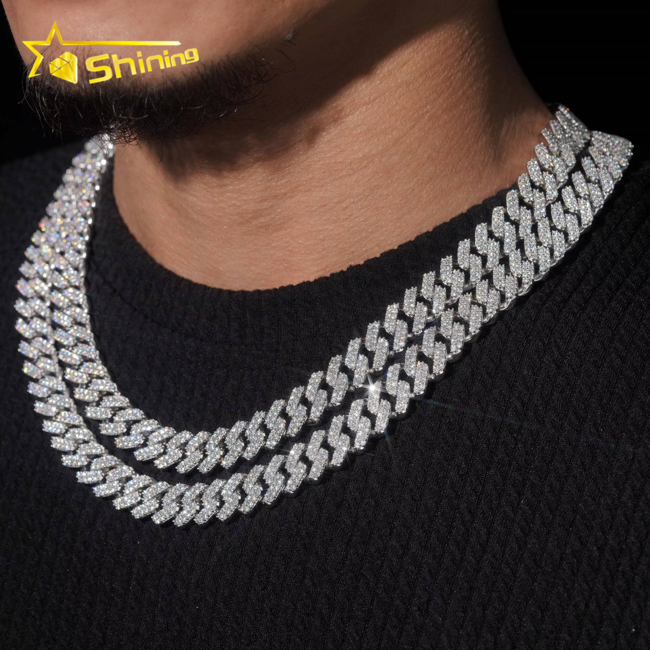 Fast Shipping Necklace 1213mm VVS Iced Out Moissanite Pass Diamond Test 925 Silver Gold Hip Hop Cuban Link Chain Fine Jewelry