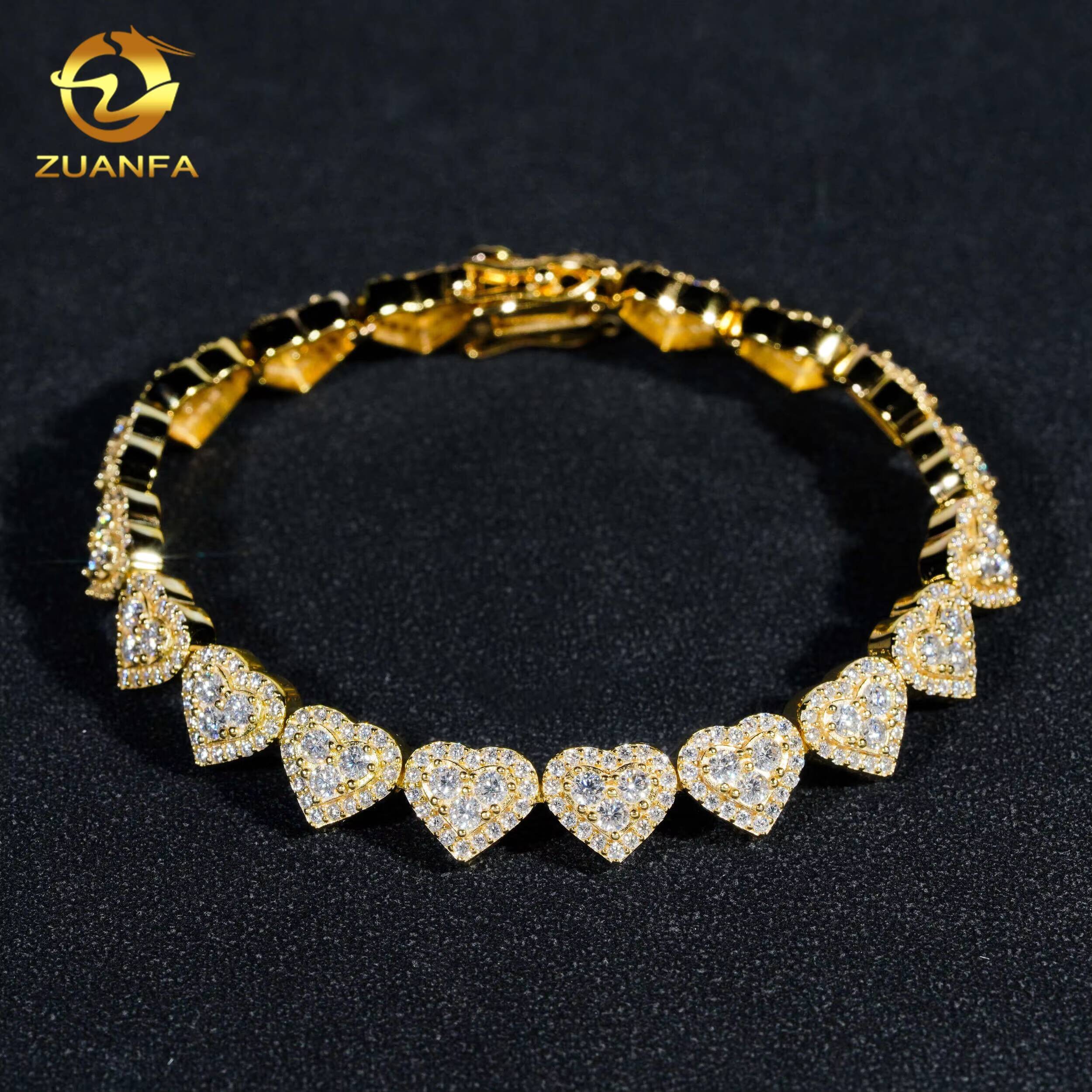 Hot Selling Heart Chain Pass Tester VVS Moissanite 925 Silver Gold Plated Necklace Chain Hip Hop Iced Out Cuban Link