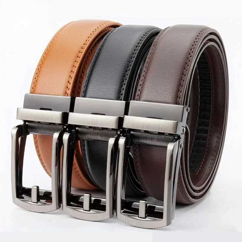 2025 Leather Mens Womens 35cm Click Belt with High Quality Alloy Automatic Buckle Unisex Classic Business Belts for Jeans W251018