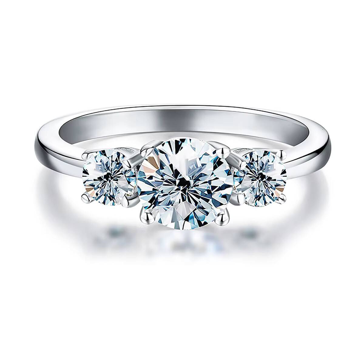Factory Wholesale Rings Moissanite Jewelry 925 Sterling Silver Unique 3 Round Shape Gemstones Moissanite Ring for Women